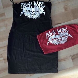 SHEIN Rock More Black Mini Dress And Includes The Red Tube Top